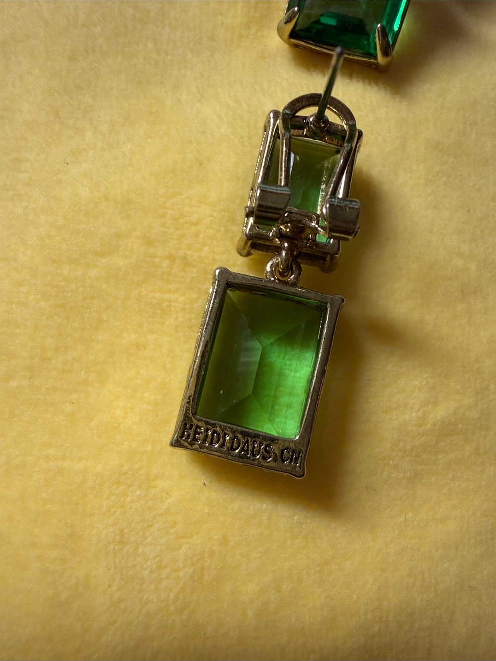 Heidi Daus Deep Green Rectangular Swarovski Drop Earrings - Picture 9 of 9